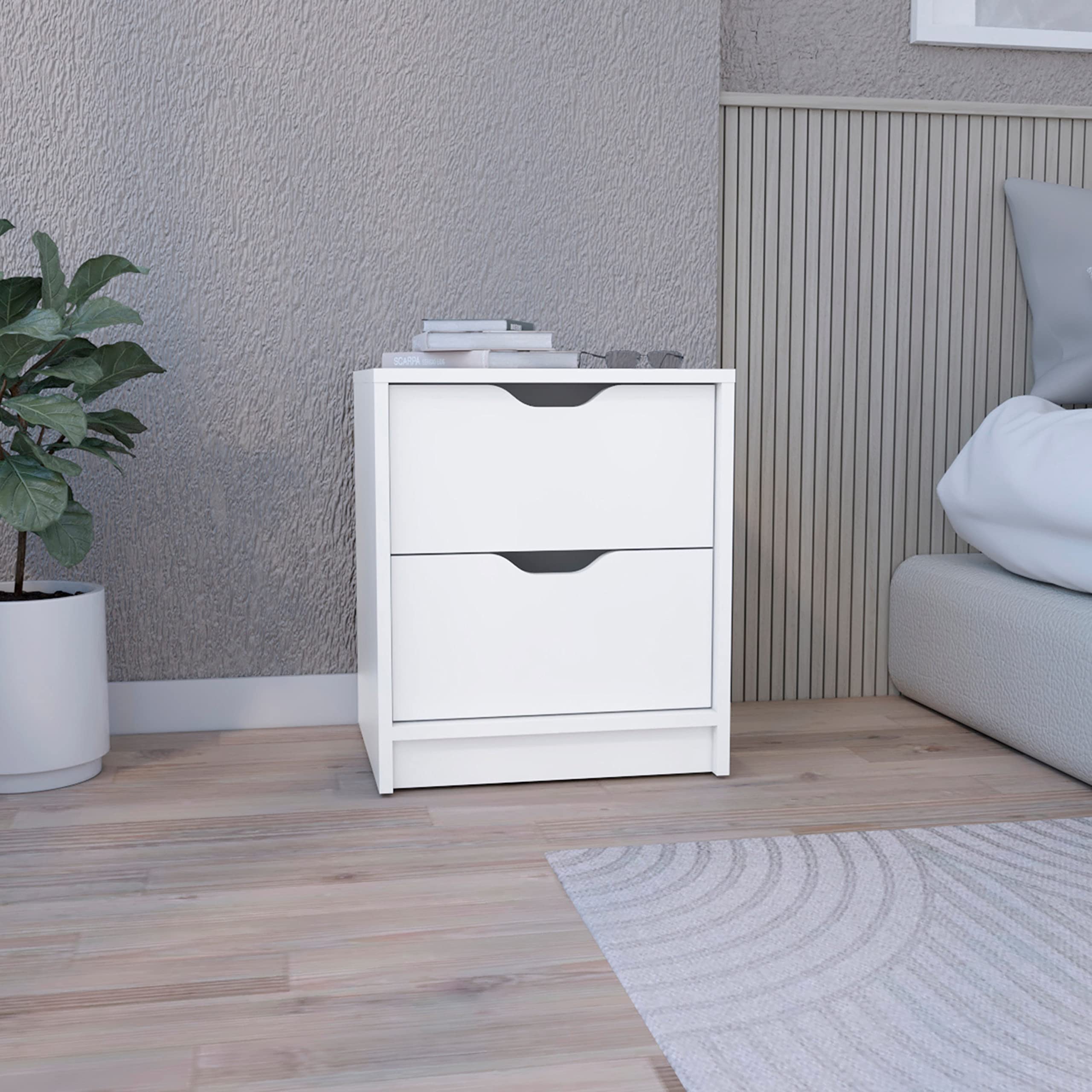Double Drawer Nightstand 19&Quot; H, Bedside Table, White